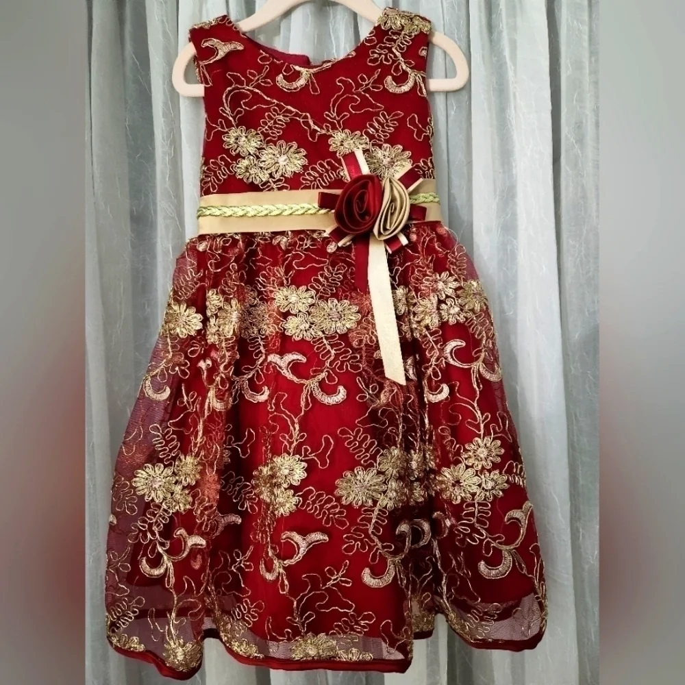 NWT Burgundy/red and gold dress. Size 4T